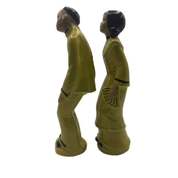 Vintage Asian-Inspired Yellow Ceramic Figurines Male & Female Pair Hand-Painted - Picture 3 of 8